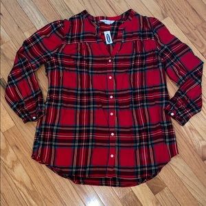Red Plaid Button Tunic